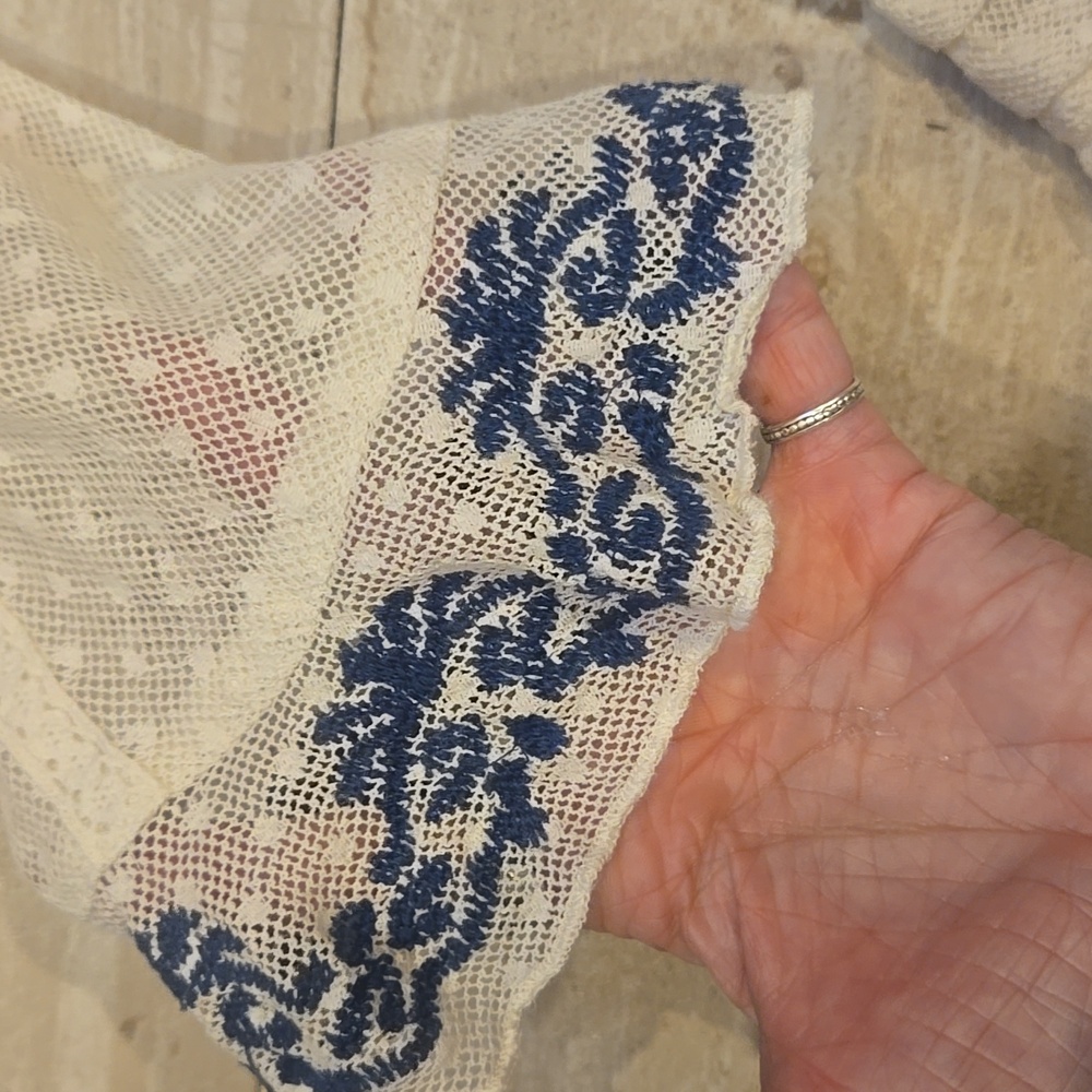 Free People Creamy White Lacey Sheer Tunic Top With Blue Embroidered Accents - Picture 7 of 13